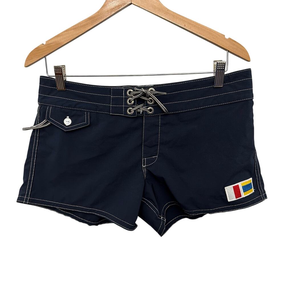 Birdwell Beach Britches Boardshort Womens 6 Blue Swim Shorts Lace Up Surf USA